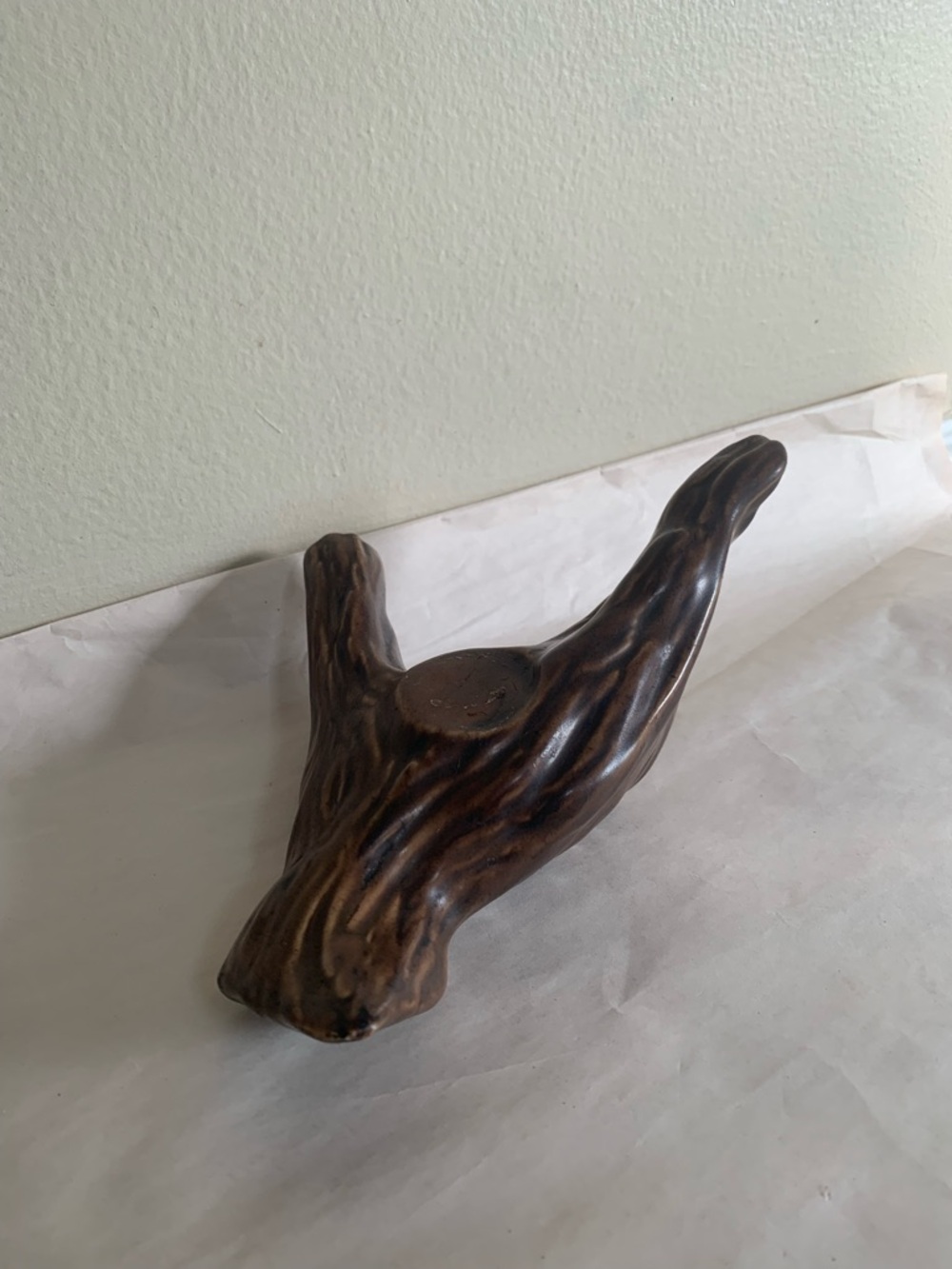 Faux Bois Ceramic Driftwood Sculpture Candle Holder Rustic Woodland Decor 8”